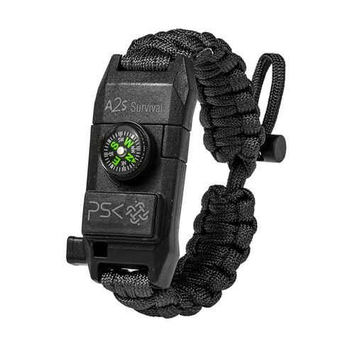 A2S Βραχιόλι Επιβίωσης Paracord με Πυξίδα & Σπινθηριστή Black