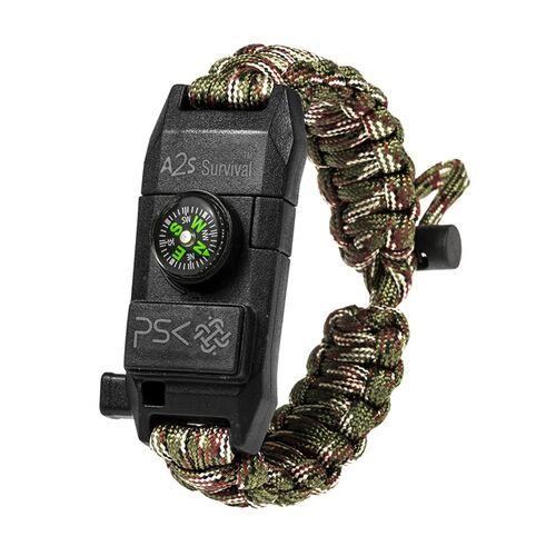 A2S Βραχιόλι Επιβίωσης Paracord με Πυξίδα & Σπινθηριστή Green Camo