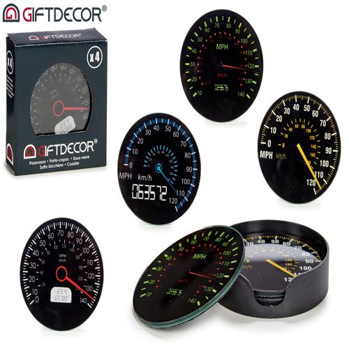 Σετ 4 σουβέρ για ποτήρια με σχέδιο ταχύμετρο σε 4 χρώματα