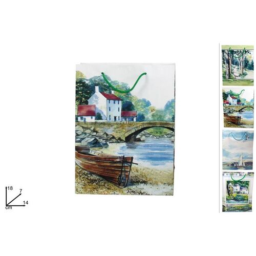 Σακούλα δώρου με γραφικό τοπίο 14x7x18cm