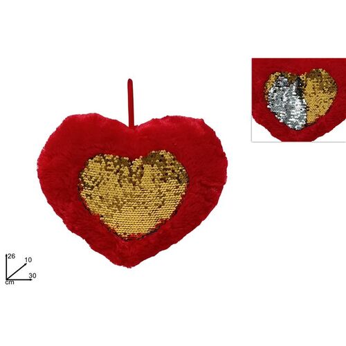 Λούτρινη κρεμαστή καρδιά σε κόκκινο χρώμα με παγέτες στη μέση 26x10x30cm