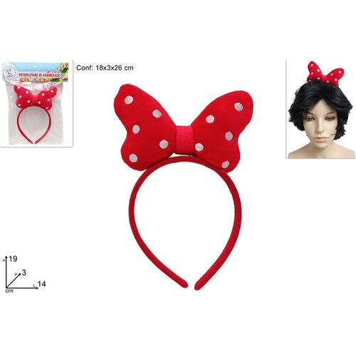 Αποκριάτικη στέκα Mini Mouse με κόκκινο πουά φιόγκο 19x3x14cm