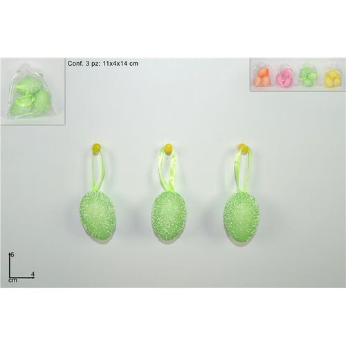 Πουγκάκι με 3 διακοσμητικά αυγά των 6cm σε 6 χρώματα