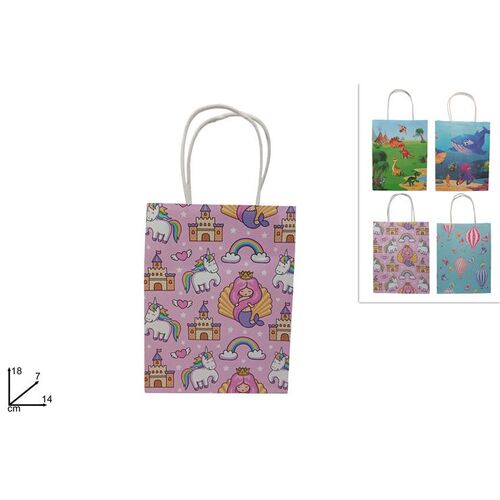 Χάρτινη σακούλα δώρου με διάφορα σχέδια σε ροζ χρώμα 14x7x18cm