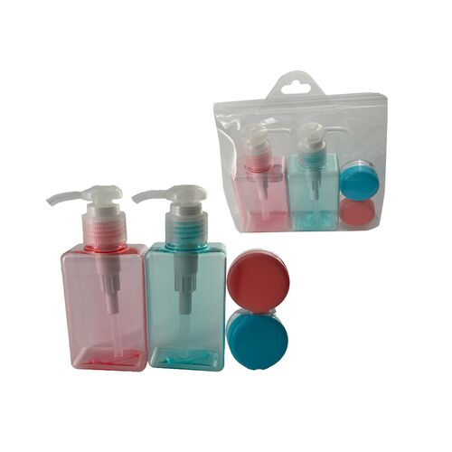 Σετ 2 μπουκαλάκια ταξιδίου με ντισπένσερ και 2 βαζάκια