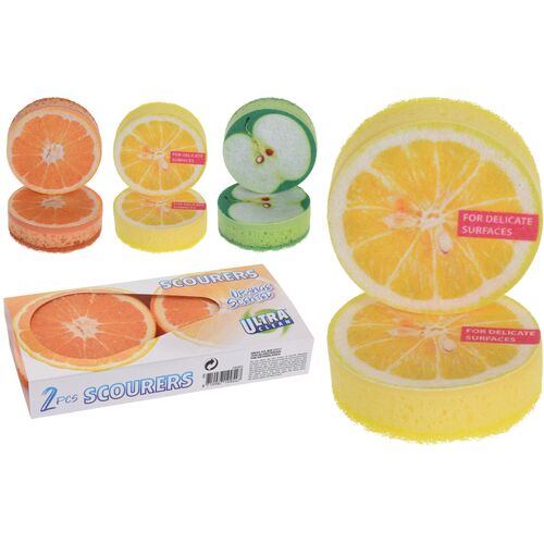 Σετ 2 στρογγυλά σφουγγάρια με άρωμα φρούτων σε πορτοκαλί χρώμα 9.5x3.5cm