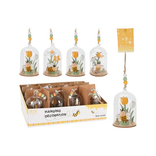 Κρεμαστό διακοσμητικό γυάλινο με μέλισσα 10cm