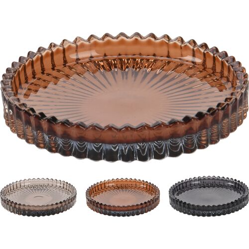 Διακοσμητικός δίσκος-βάση για κεριά από γυαλί σε καφέ χρώμα 10x10x6cm