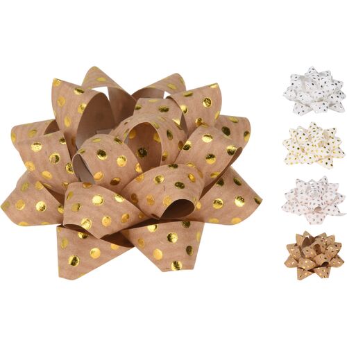 Διακοσμητικά φιογκάκια από χαρτί για συσκευασία δώρου σε χρυσό χρώμα σετ 4τμχ 29.5x7x4cm