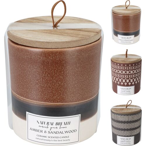 Αρωματικό κερί σε βαζάκι από δολομίτη με άρωμα Exotic Wood 9x10.5cm