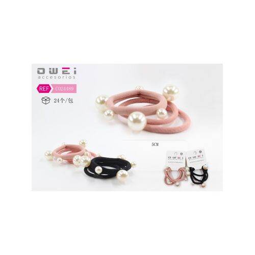 Λαστιχάκι μαλλιών με πέρλες σετ 3τμχ σε ροζ χρώματα 5cm