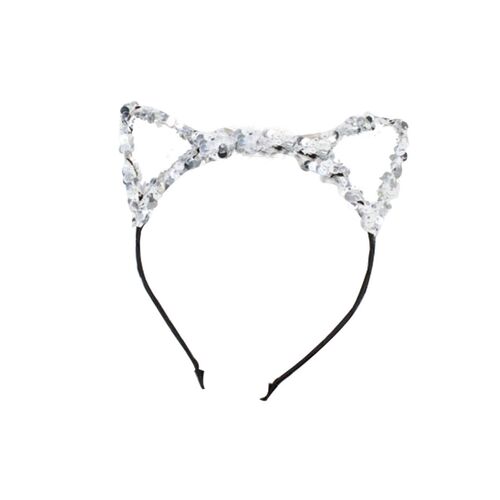 Στέκα μαλλιών αυτάκια γάτας με παγιέτα σε μαύρο χρώμα