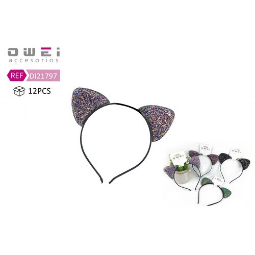 Στέκα μαλλιών αυτάκια γάτας με παγιέτα σε λευκό χρώμα