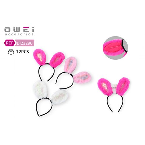 Στέκα μαλλιών αυτάκια κουνελάκι γούνινα με παγιέτα