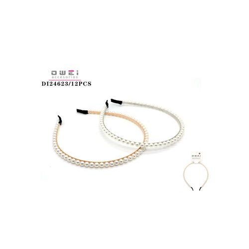 Στέκα μαλλιών λεπτή σε λευκό χρώμα με πέρλες σε λευκό χρώμα