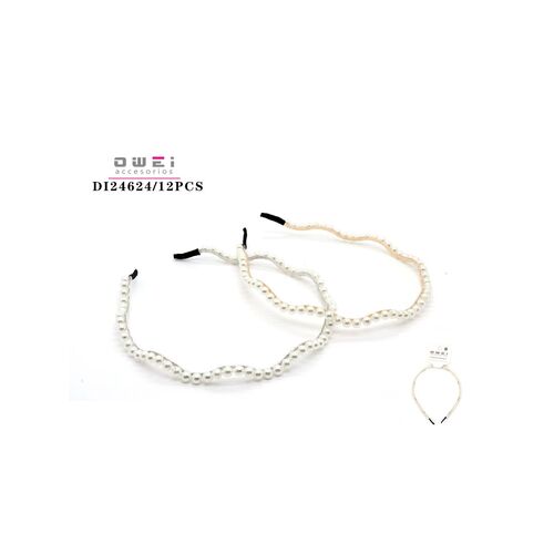 Στέκα μαλλιών κυματιστή σε λευκό χρώμα με πέρλες