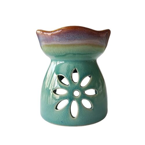 Κεραμική Συσκευή για Αιθέρια Έλαια με σχέδιο Λουλούδι Κυματιστό σε μπεζ χρώμα