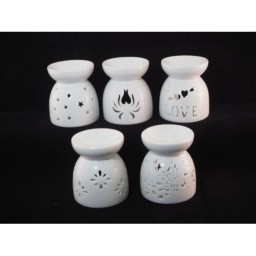 Κεραμική Συσκευή για Αιθέρια Έλαια σε λευκό χρώμα με αστεράκια 10x8cm