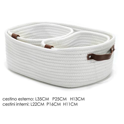 Σετ καλάθια οβάλ 3 μεγέθη λευκό χρώμα