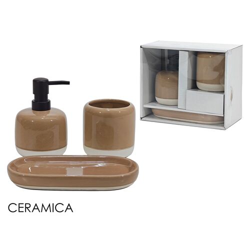 Κεραμικό σετ μπάνιου 3τμχ σε καφέ χρώμα