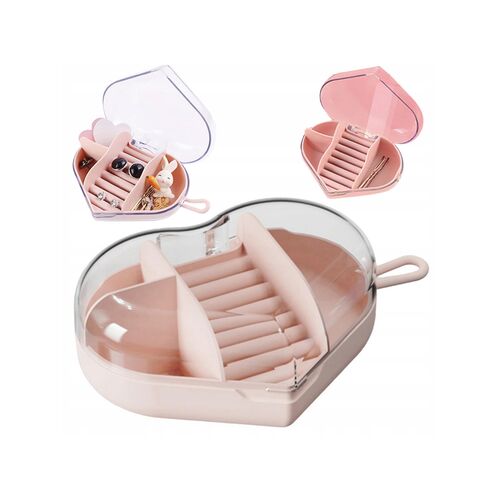 Φορητή κοσμηματοθήκη σε σχήμα καρδιάς σε ροζ χρώμα 12x9x5cm