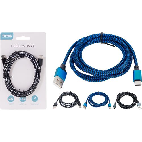 Καλώδιο φόρτισης και δεδομένων USB, 3A 18W, USB-A σε USB-C, μήκος 1,5m