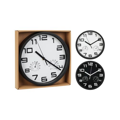 Ρολόι τοίχου πλαστικό σε μαύρο χρώμα με λευκούς αριθμούς 25x4cm