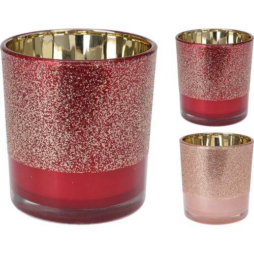 Βάση κεριού Votive Glass σε κόκκινο χρώμα 7x7x8cm