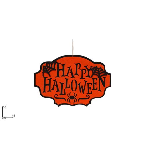Διακοσμητική κρεμαστή πινακίδα Happy Halloween σε πορτοκαλί χρώμα 30x45cm