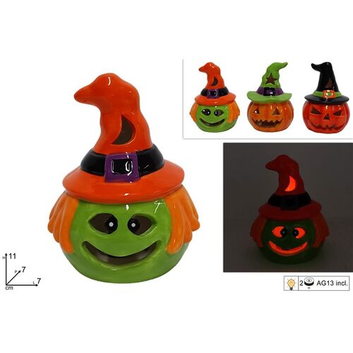 Αποκριάτικη κεραμική φιγούρα Halloween με φως σε 4 χρώματα 11cm
