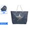 Τσάντα θαλάσσης με σχοινί ασημί αστέρι και πούλιες σε μπλε απόχρωση 52x16x38cm