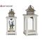 GiftDecor Ξύλινο τετράγωνο φαναράκι σε λευκό χρώμα με μικρή  μεταλλική οροφή